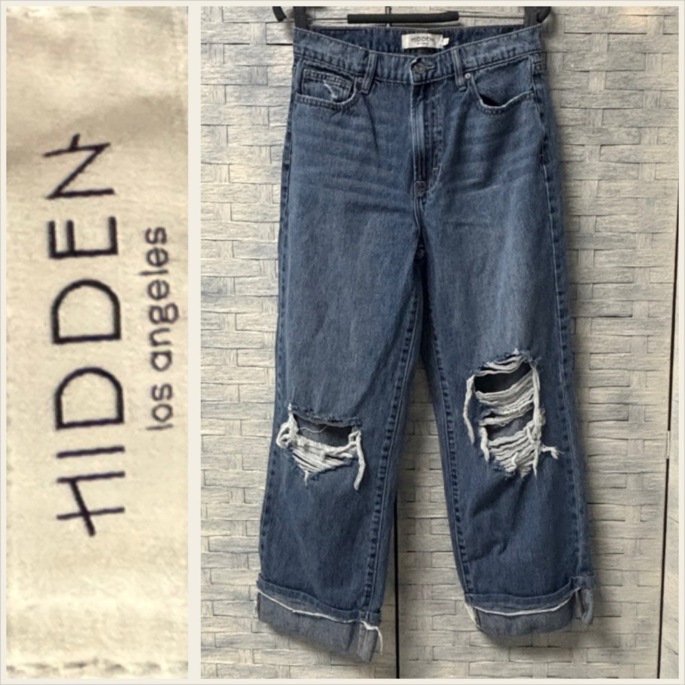 HIDDEN Los Angeles Women 27 Distressed Ripped Wide Leg Baggy‎